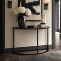 Alon Black Metal Half Moon Console Table with Bronze Top