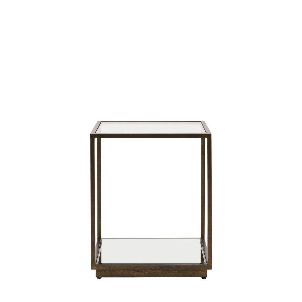 Alpha Bronze & Glass Side Table with Mirrored Shelf