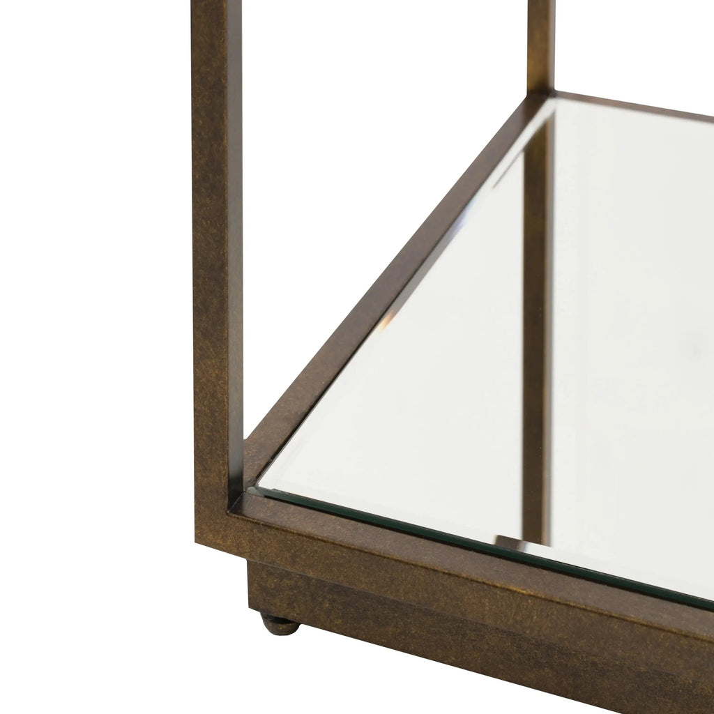 Alpha Bronze & Glass Side Table with Mirrored Shelf