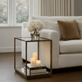 Alpha Bronze & Glass Side Table with Mirrored Shelf