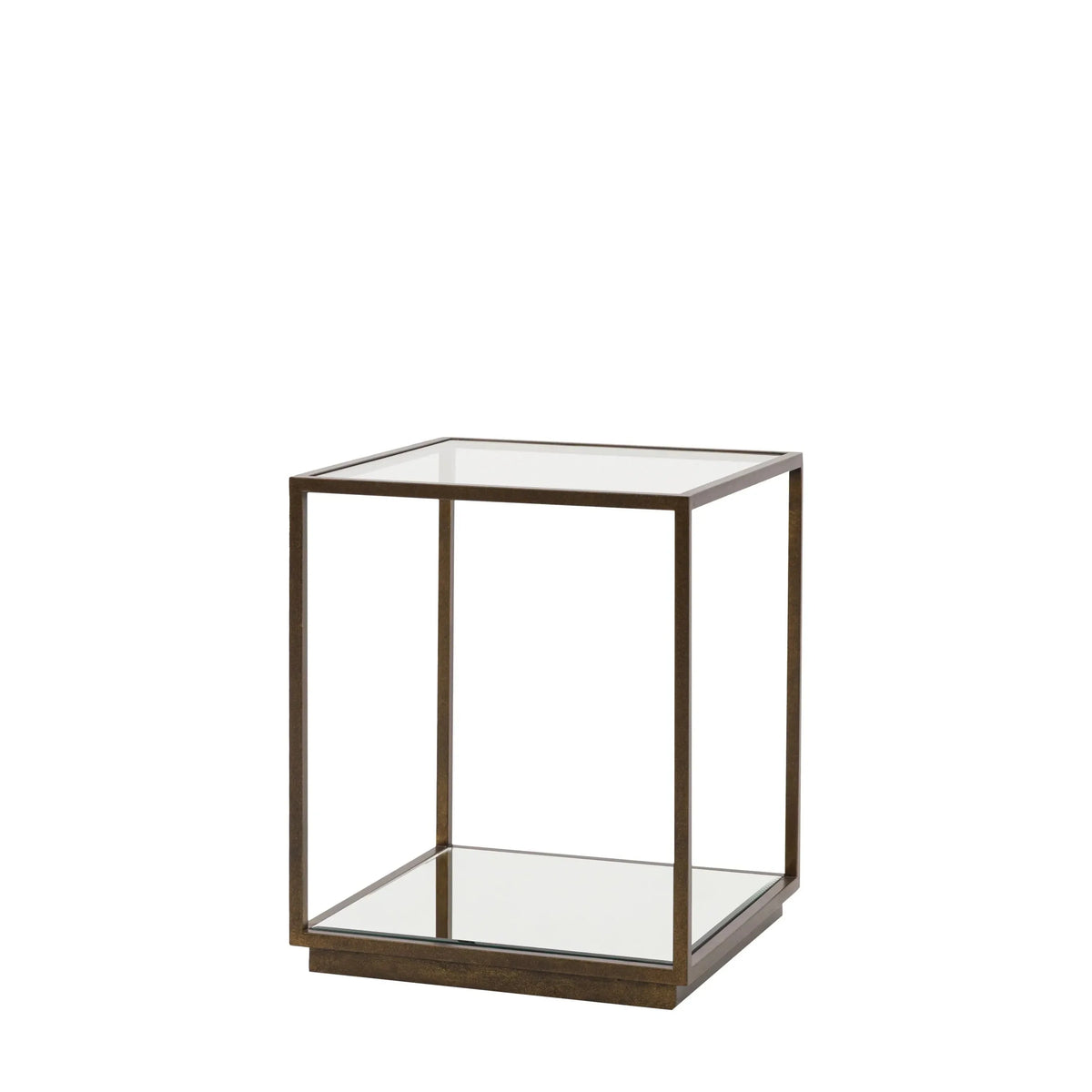 Alpha Bronze & Glass Side Table with Mirrored Shelf