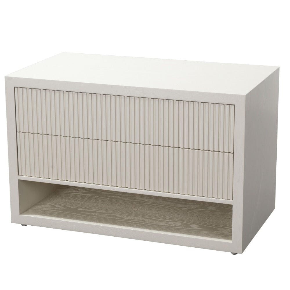 Alviana White Ribbed XL Double Width Bedside Table