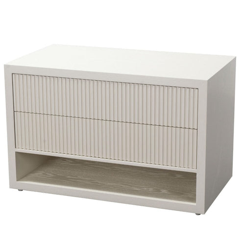 Alviana White Ribbed XL Double Width Bedside Table