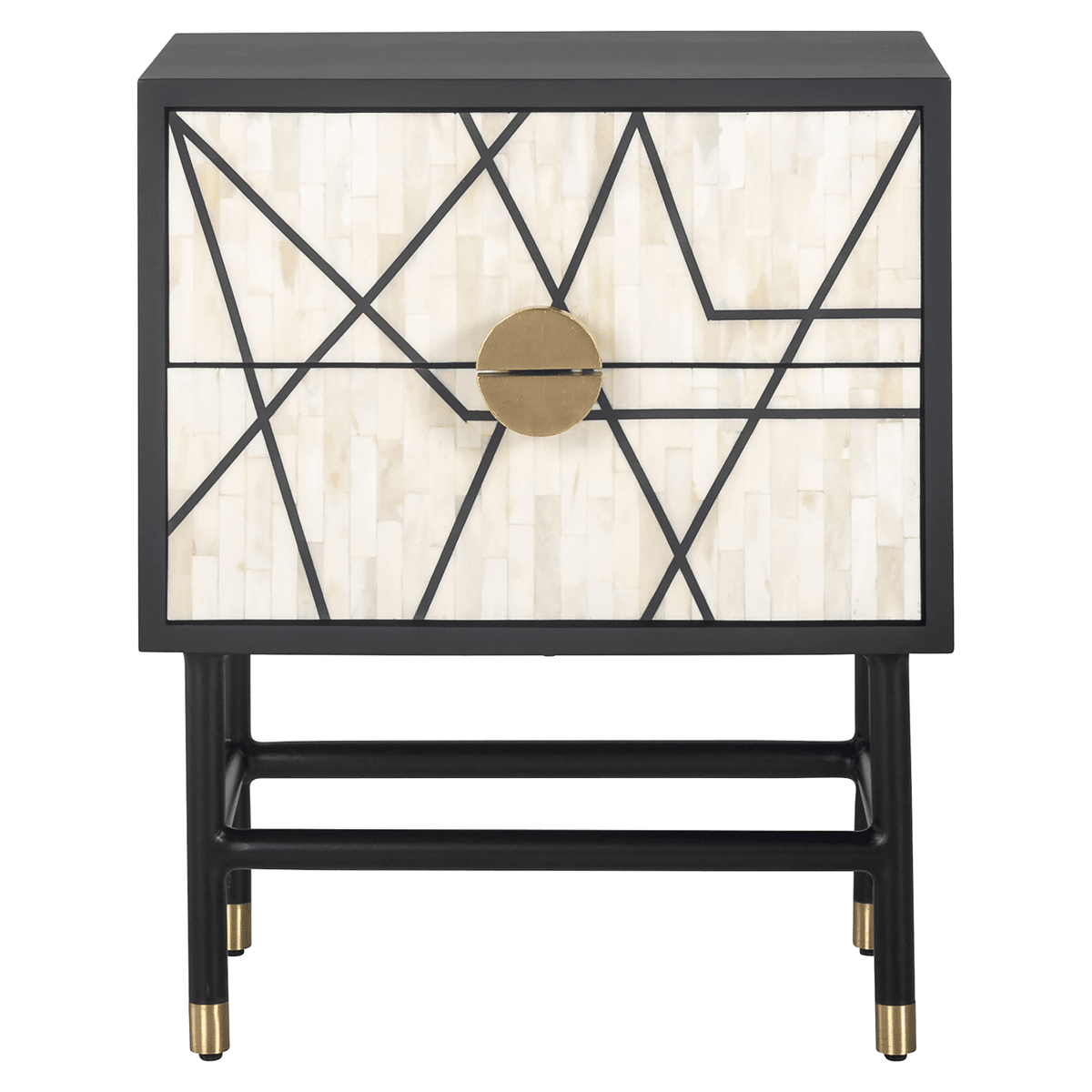 Amera Abstract Monochrome Bone Inlay 2 Drawer Bedside Table