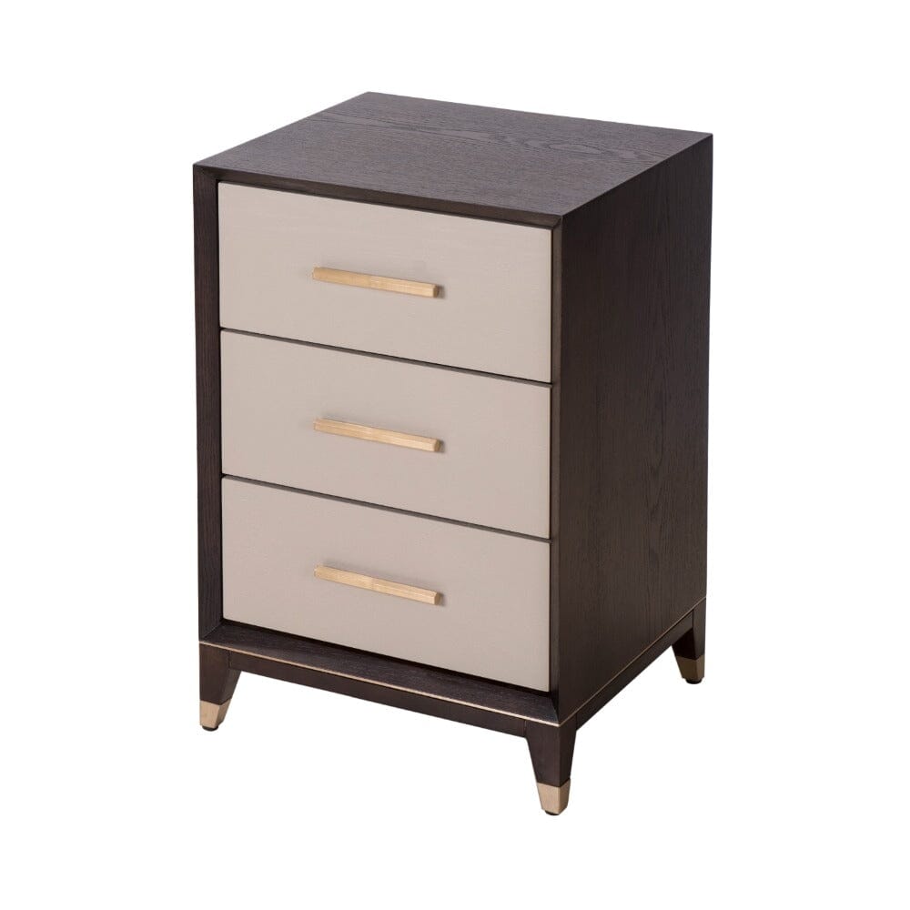 Amora Dark Wood 3 Drawer Bedside Table with Brass Details