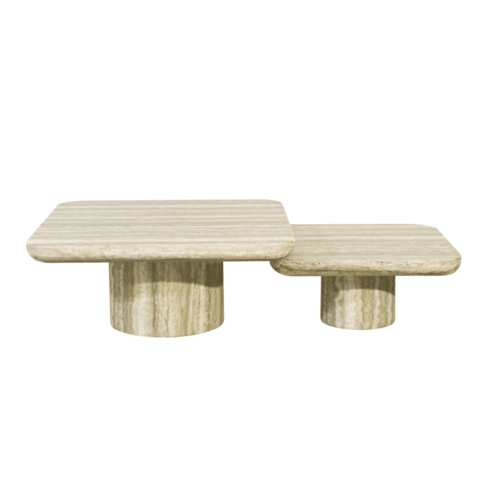 Ana Greige Faux Travertine Coffee Tables - Set of 2