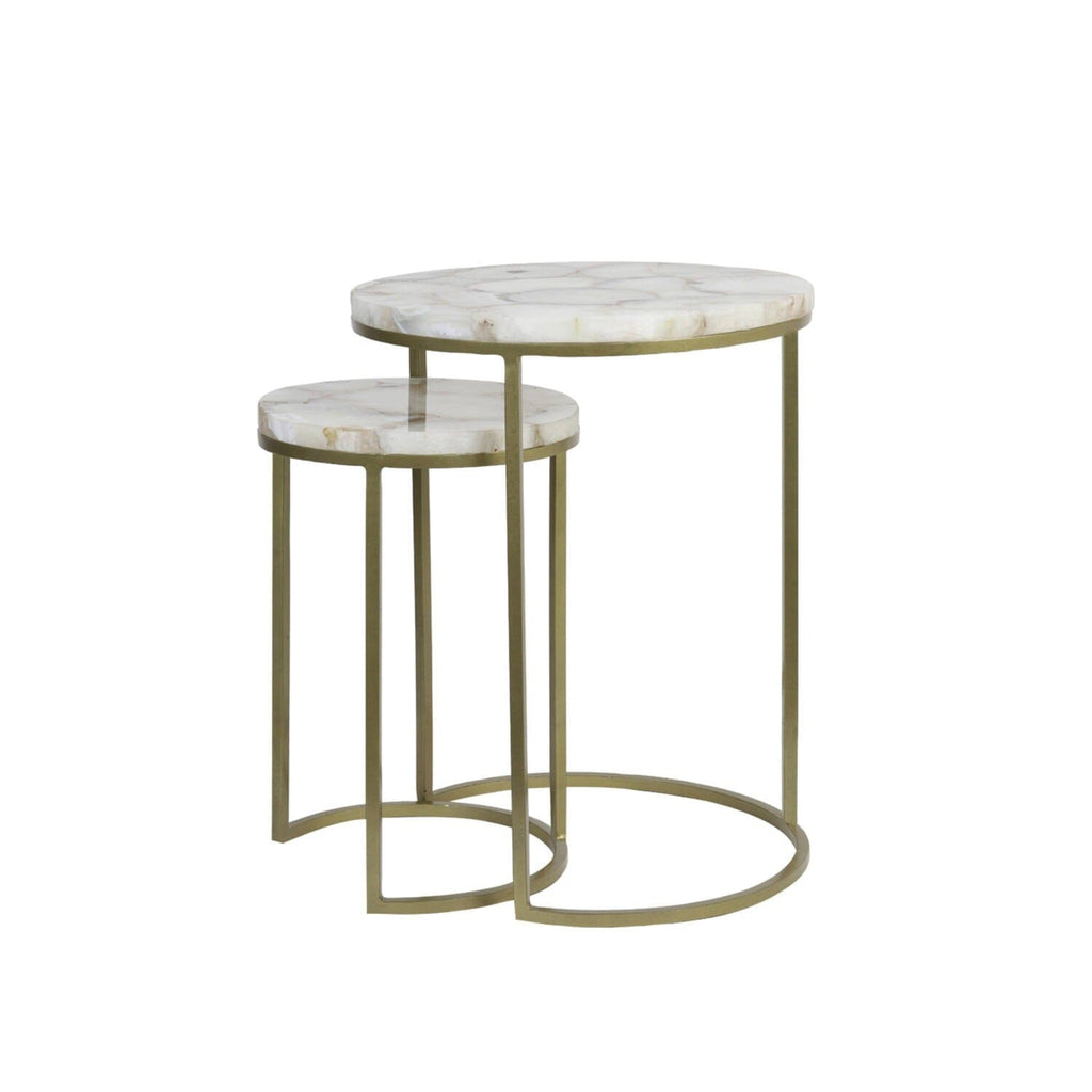 Anistoria Gold Nested Side Tables with Agate Top - Set of 2