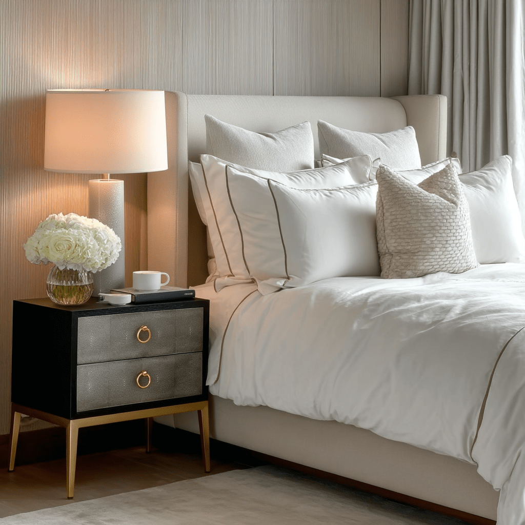 Arlen Premium Shagreen Effect 2 Drawer Bedside Table with Gold Legs