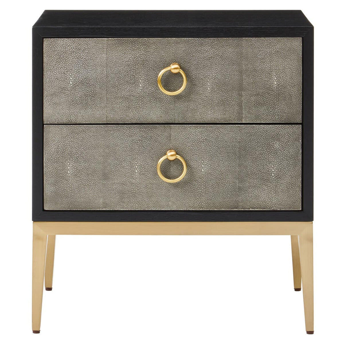 Arlen Premium Shagreen Effect 2 Drawer Bedside Table with Gold Legs