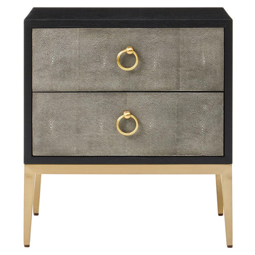 Arlen Premium Shagreen Effect 2 Drawer Bedside Table with Gold Legs