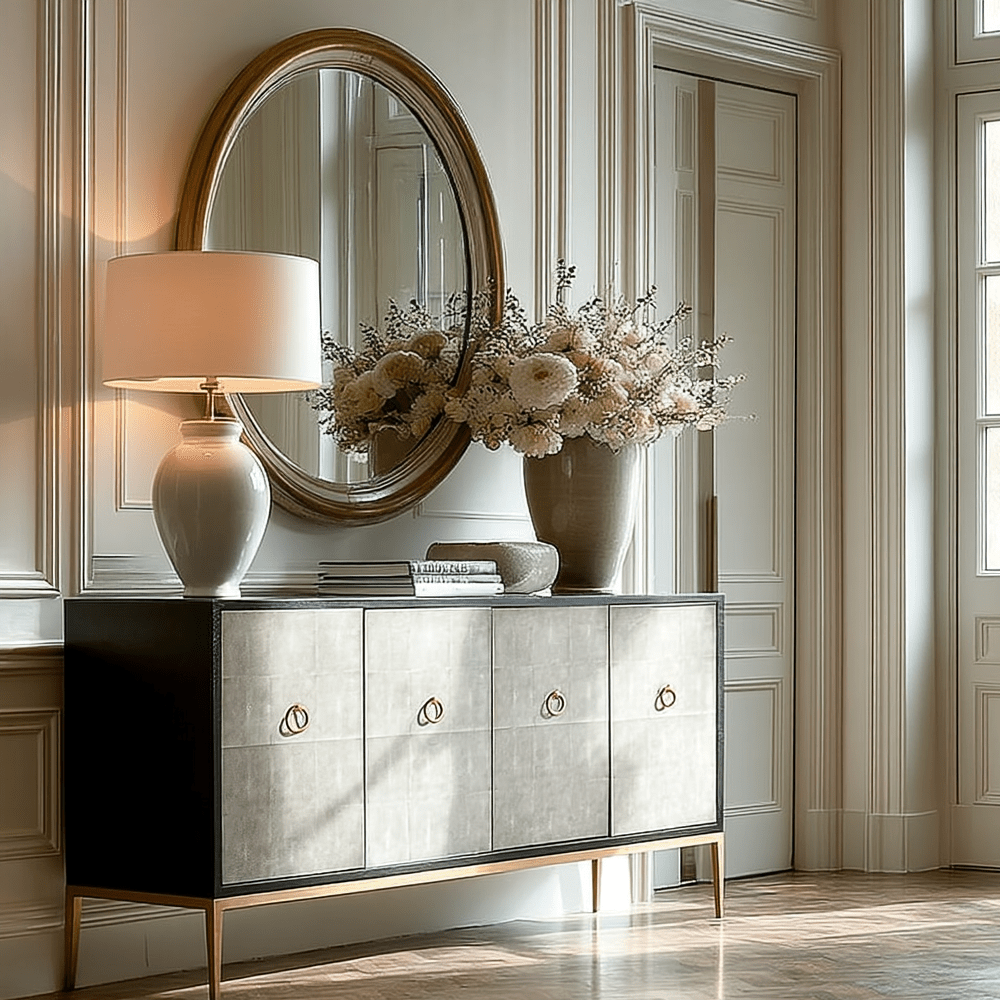 Arlen Premium Shagreen Effect 4 Door Sideboard with Gold Legs