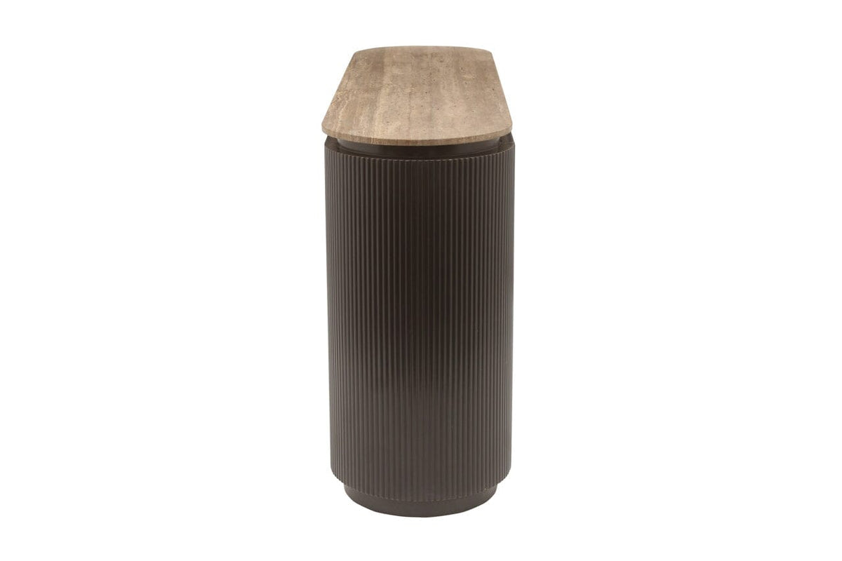 Aya Brown Ribbed Sideboard with Travertine Top