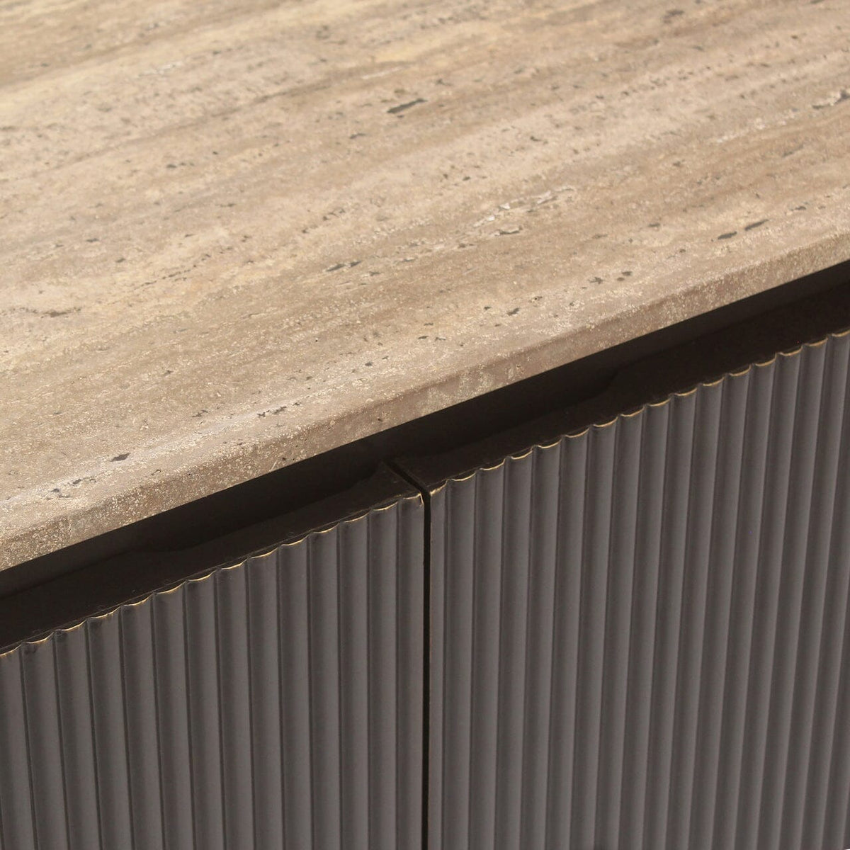 Aya Brown Ribbed Sideboard with Travertine Top