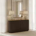 Aya Brown Ribbed Sideboard with Travertine Top