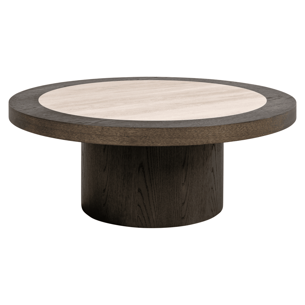 Balerno Deep Brown Wooden Coffee Table with Travertine Top