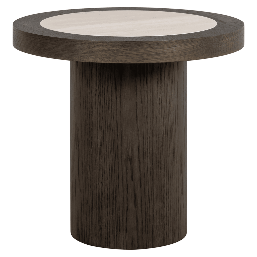 Balerno Deep Brown Wooden Side Table with Travertine Top