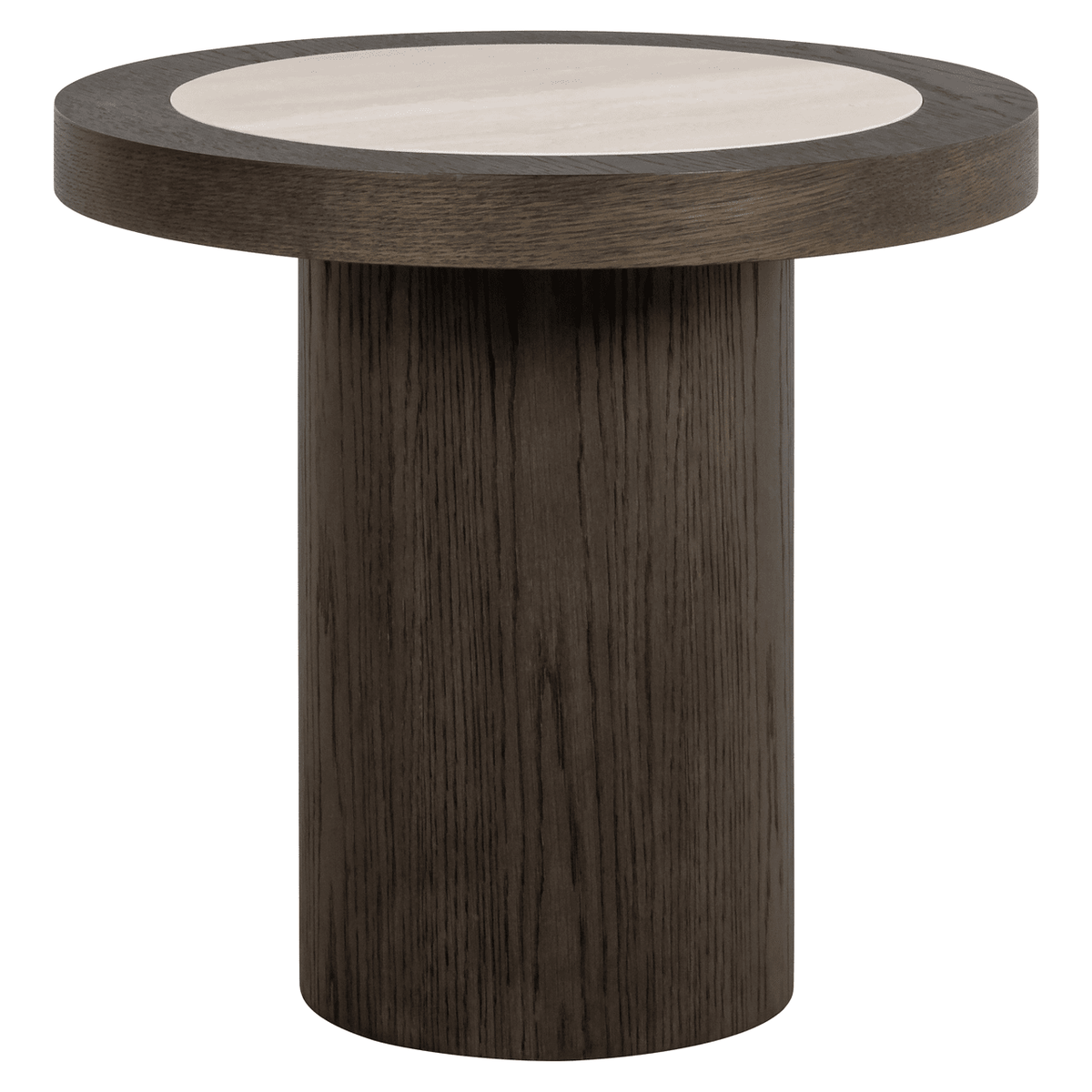 Balerno Deep Brown Wooden Side Table with Travertine Top