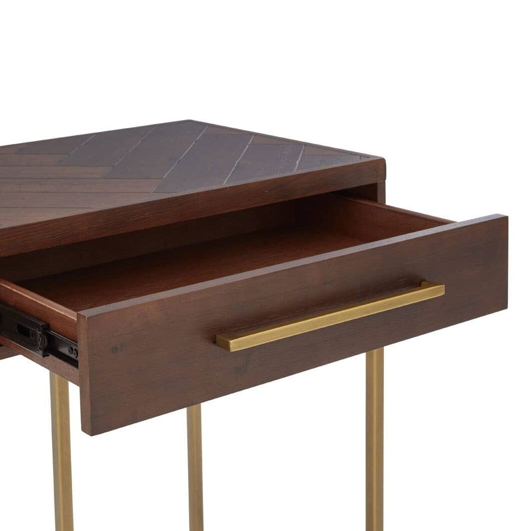 Bancha Dark Wood Console Table with Herringbone Detail