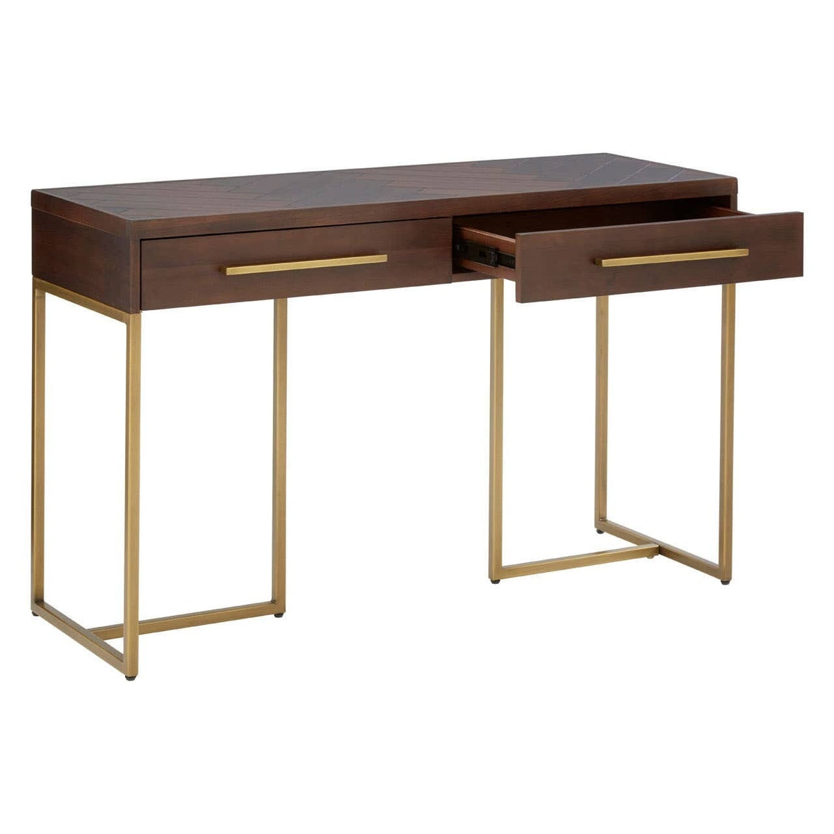 Bancha Dark Wood Console Table with Herringbone Detail