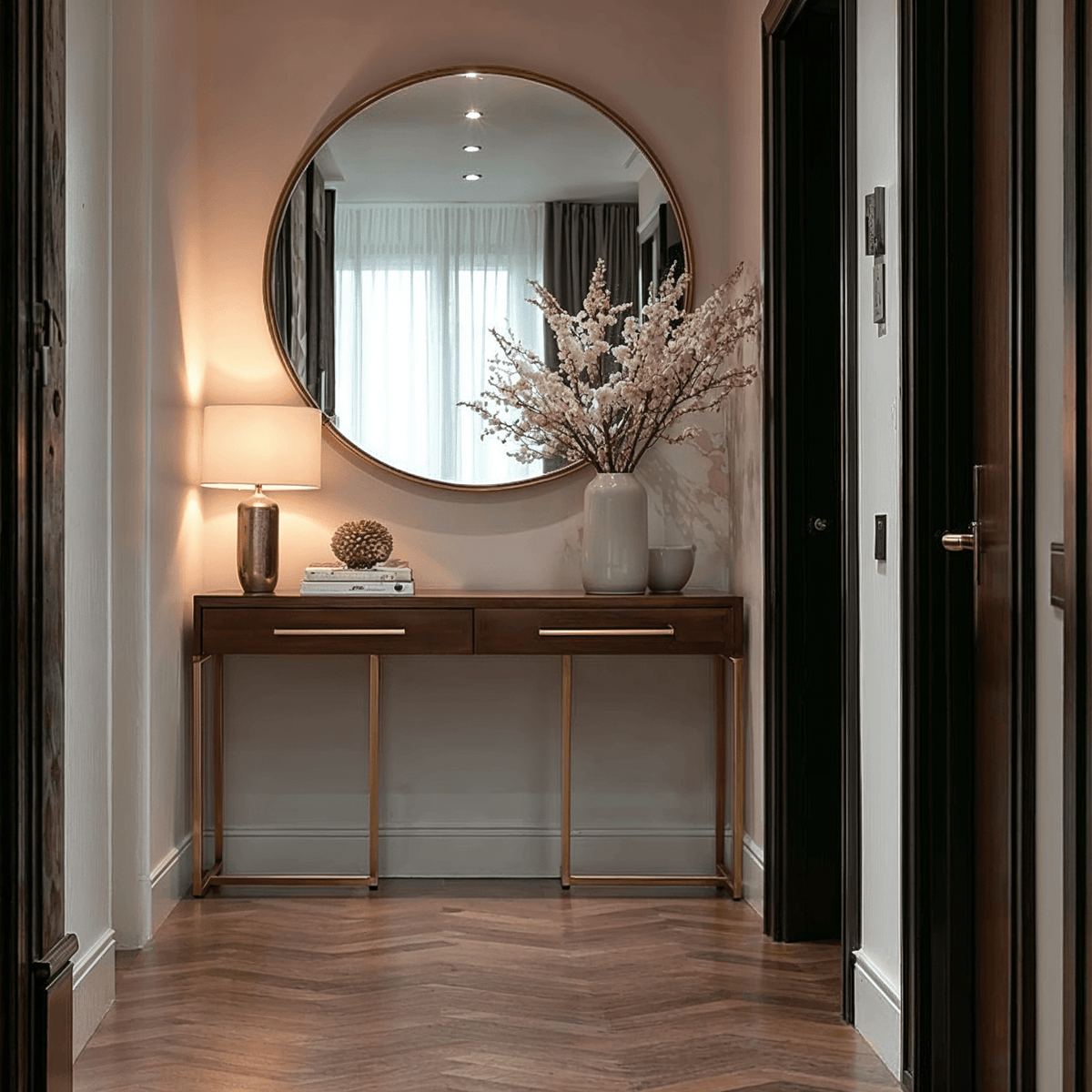 Bancha Dark Wood Console Table with Herringbone Detail