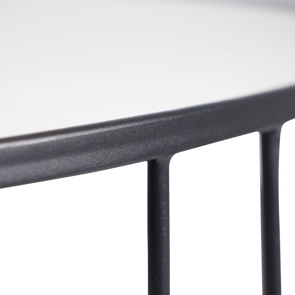 Lorenza Black Metal Half Moon Console Table with Mirrored Top