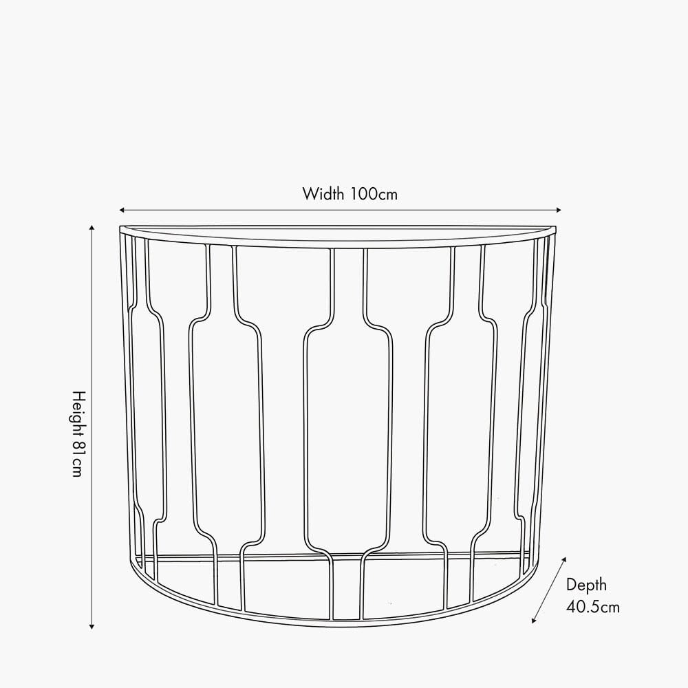 Lorenza Black Metal Half Moon Console Table with Mirrored Top