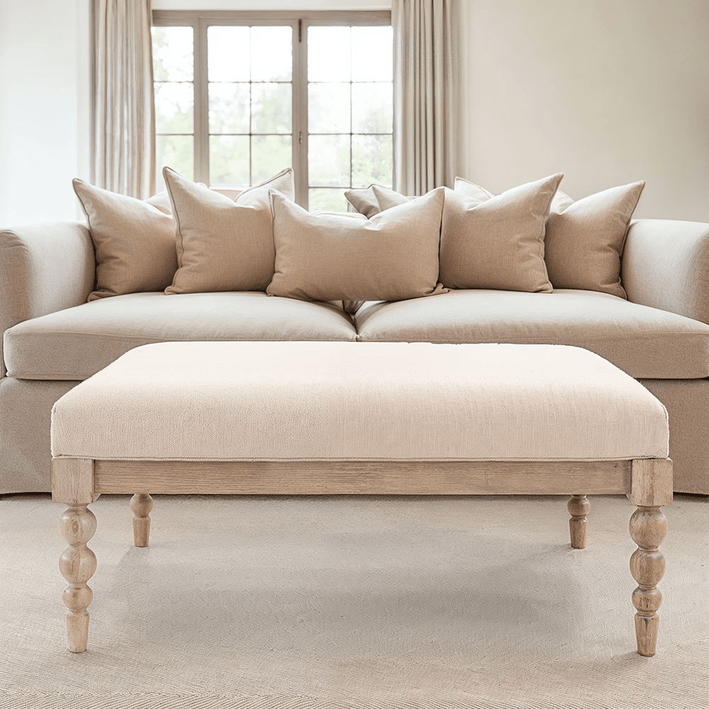 Blenheim Linen Fabric Top Square Coffee Table with Oak Legs