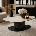 Bordeaux Black Oval Coffee Table with Travertine Top