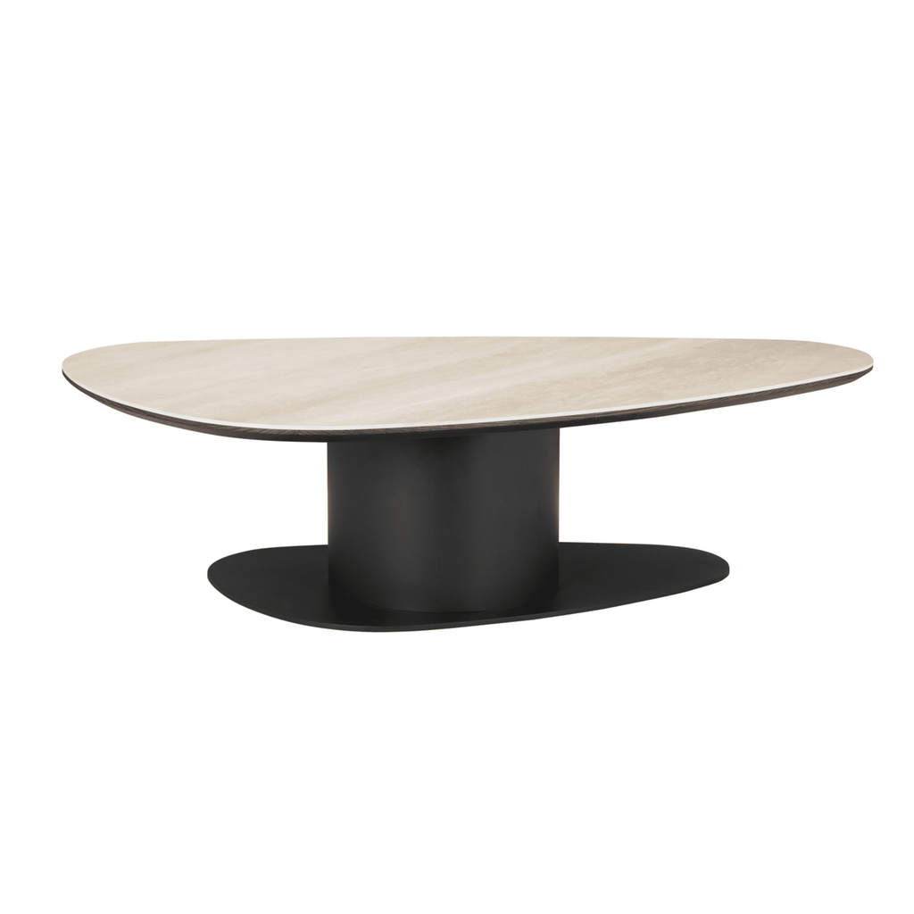 Bordeaux Black Oval Coffee Table with Travertine Top