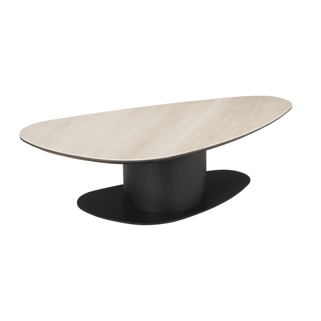 Bordeaux Black Oval Coffee Table with Travertine Top