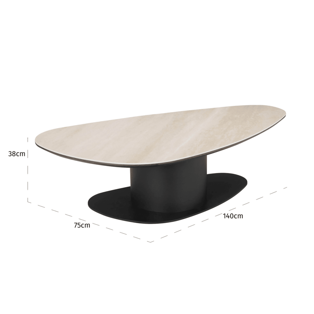 Bordeaux Black Oval Coffee Table with Travertine Top