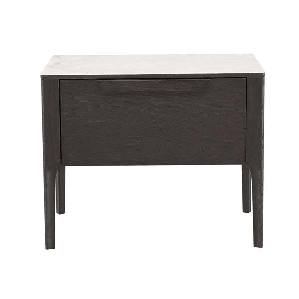 Cairo Luxury Dark Grey Oak Veneer 1 Drawer Bedside Table with Faux Marble Top