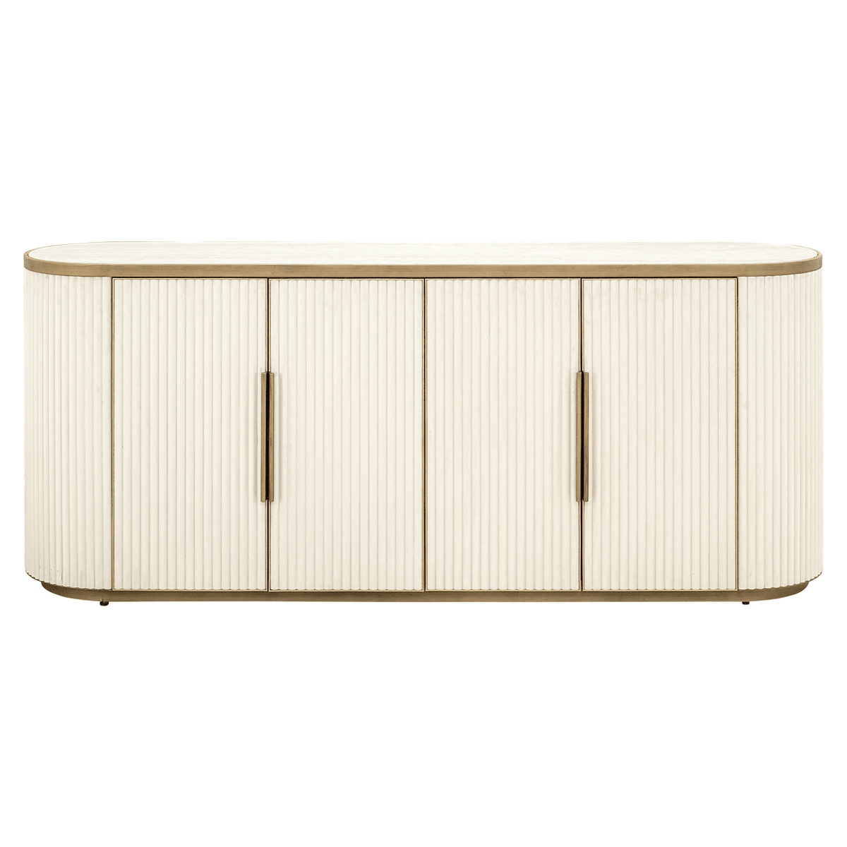 Camille Luxury Cream & Gold Ribbed Oval 4 Door Sideboard with Ceramic Marble Top