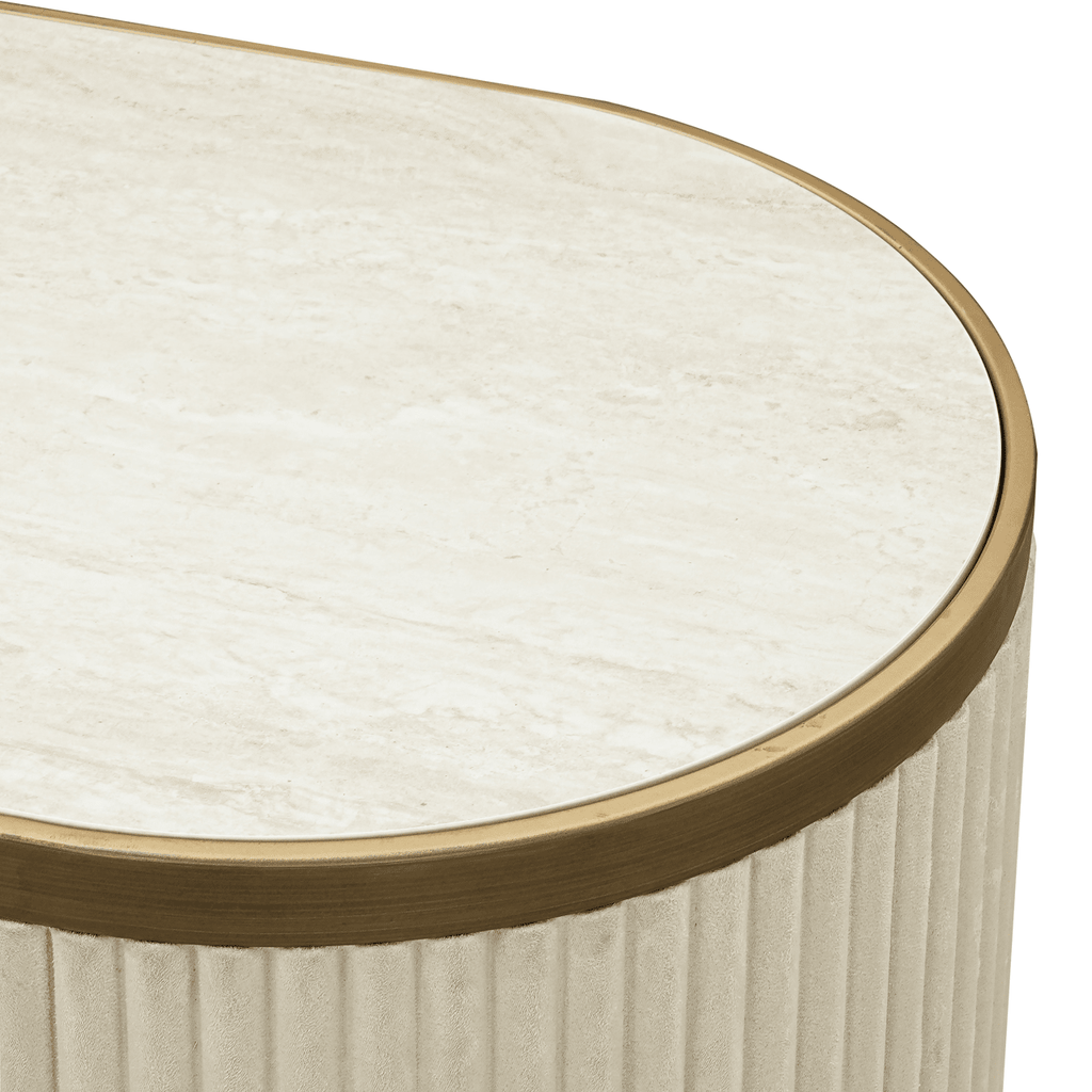 Camille Luxury Cream & Gold Ribbed Oval 4 Door Sideboard with Ceramic Marble Top