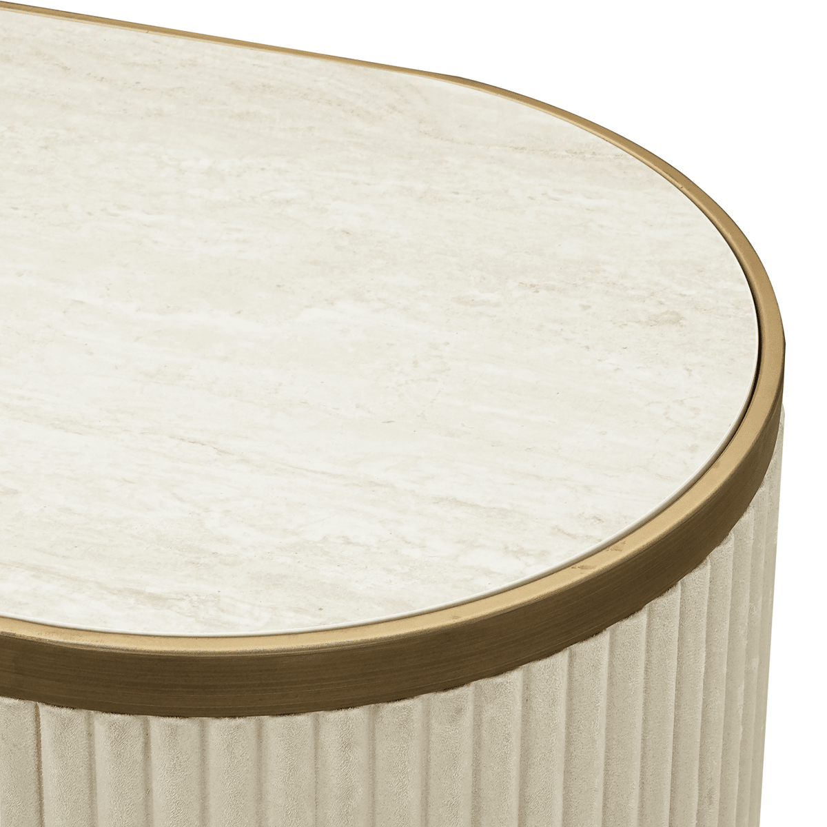 Camille Luxury Cream & Gold Ribbed Oval 4 Door Sideboard with Ceramic Marble Top