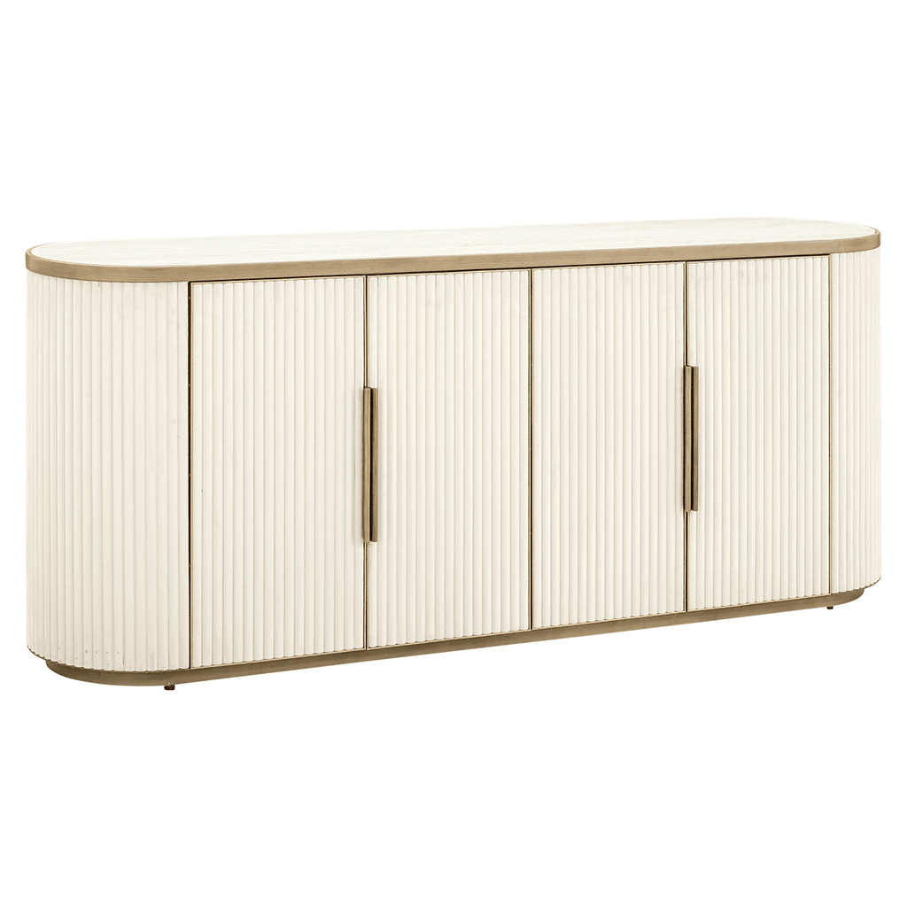Camille Luxury Cream & Gold Ribbed Oval 4 Door Sideboard with Ceramic Marble Top
