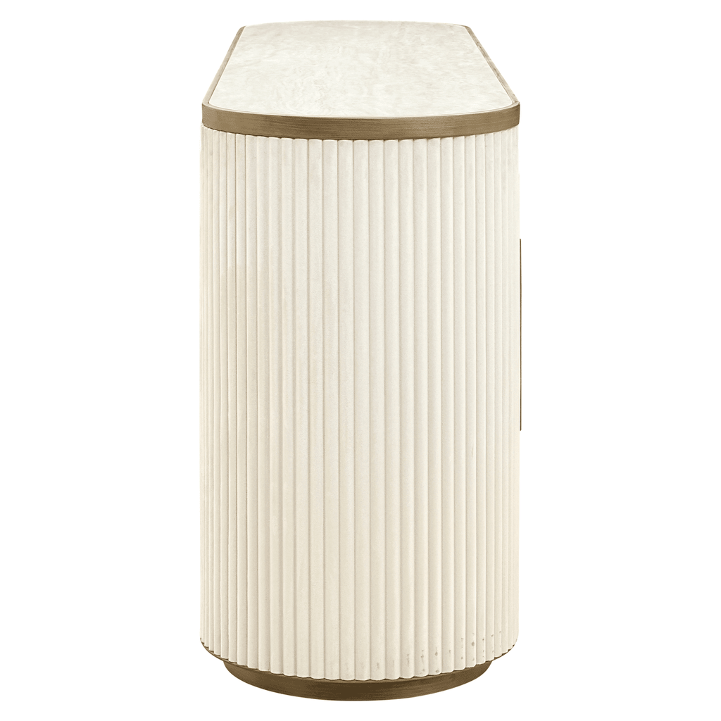Camille Luxury Cream & Gold Ribbed Oval 4 Door Sideboard with Ceramic Marble Top