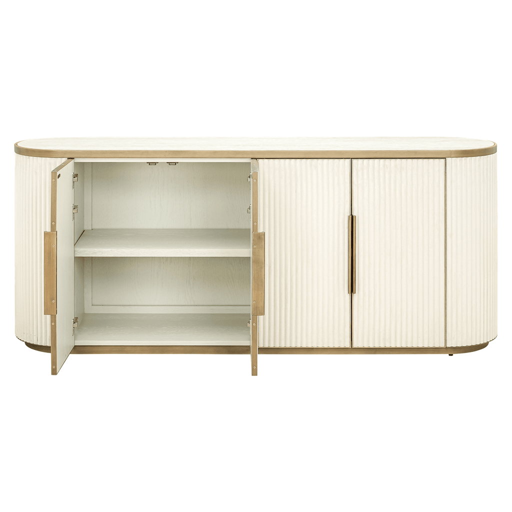 Camille Luxury Cream & Gold Ribbed Oval 4 Door Sideboard with Ceramic Marble Top