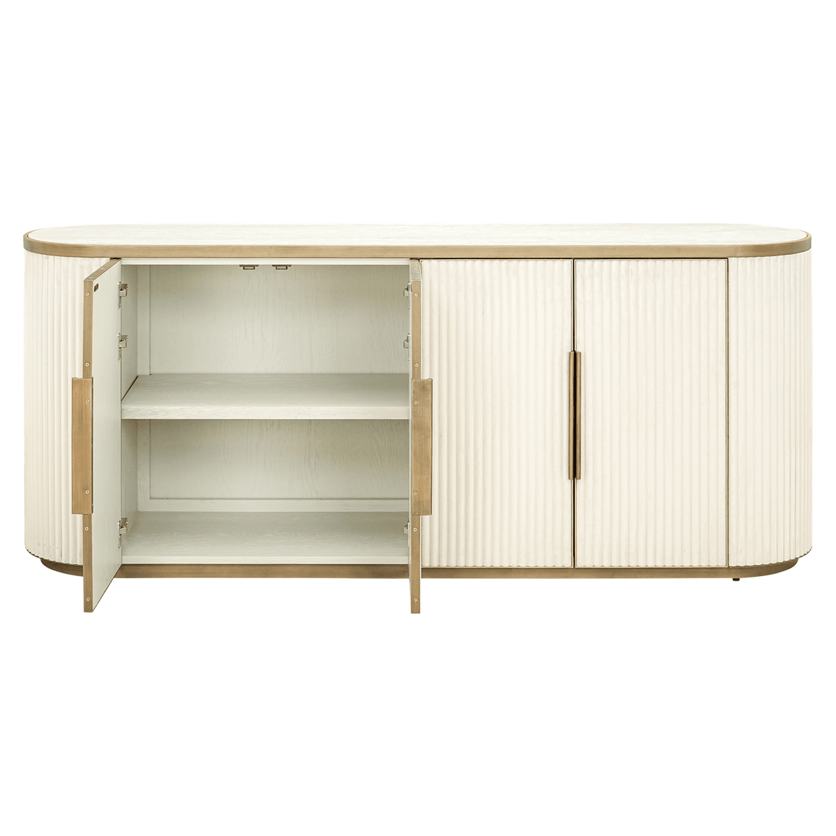 Camille Luxury Cream & Gold Ribbed Oval 4 Door Sideboard with Ceramic Marble Top