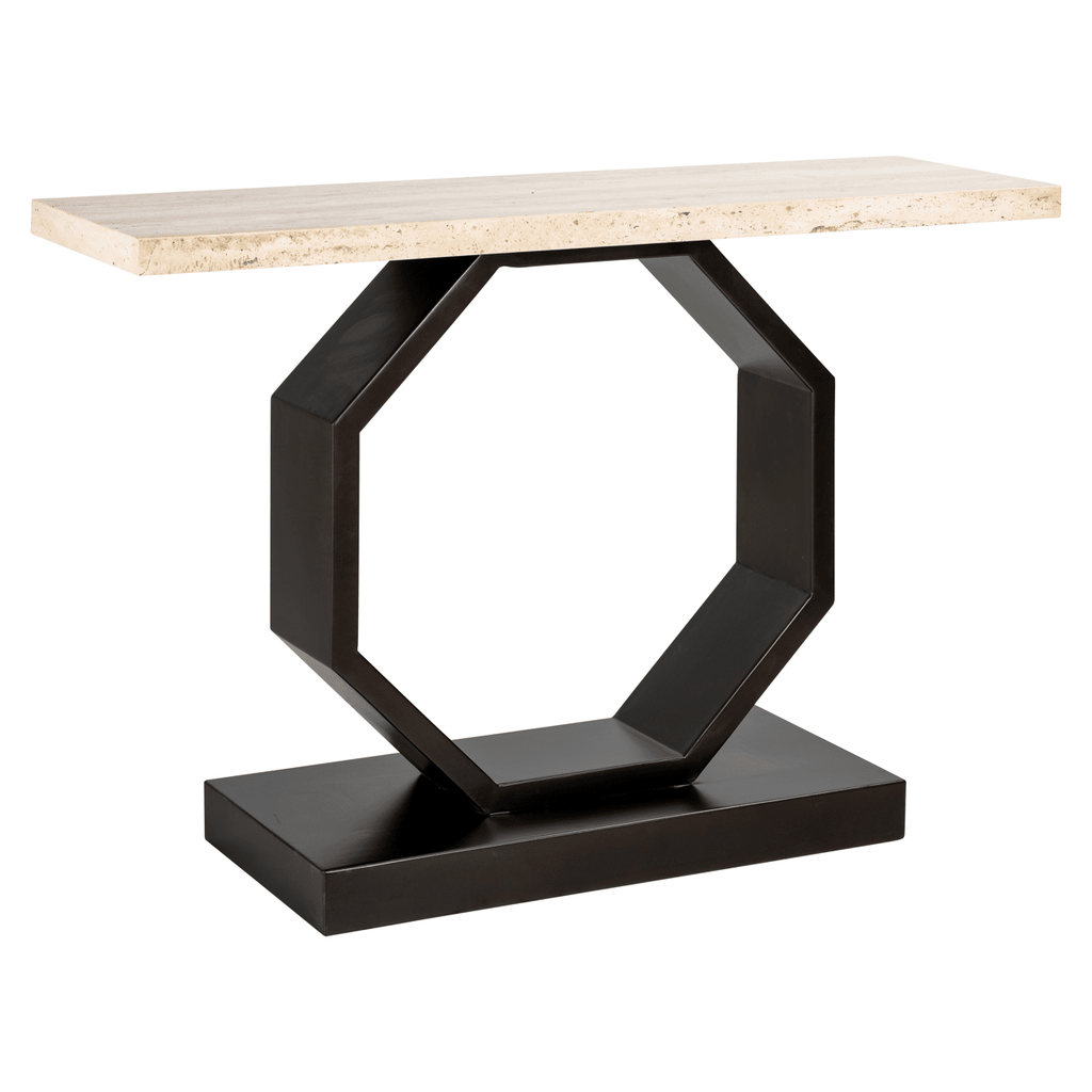 Cassiane Travertine Top Console Table with Black Base