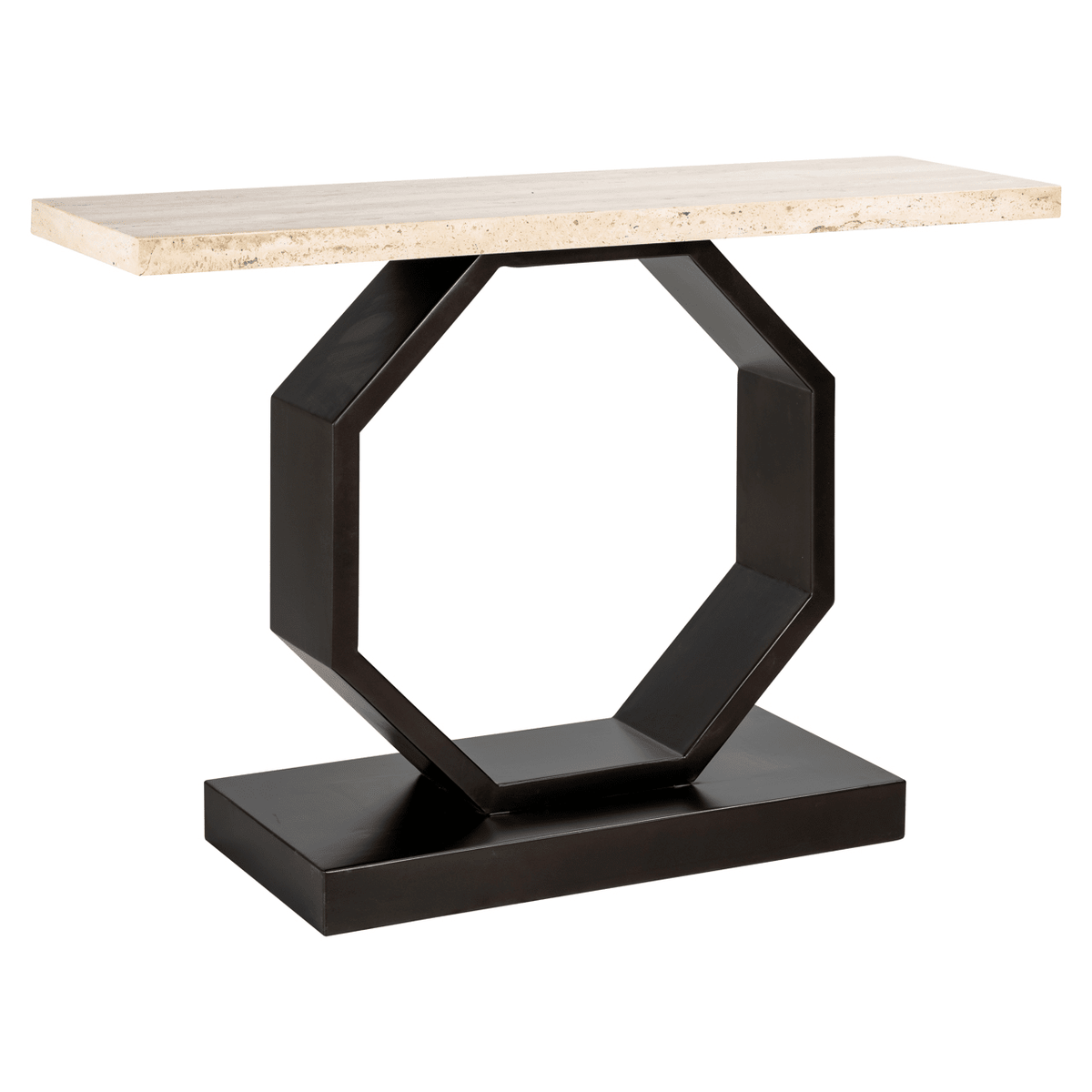 Cassiane Travertine Top Console Table with Black Base