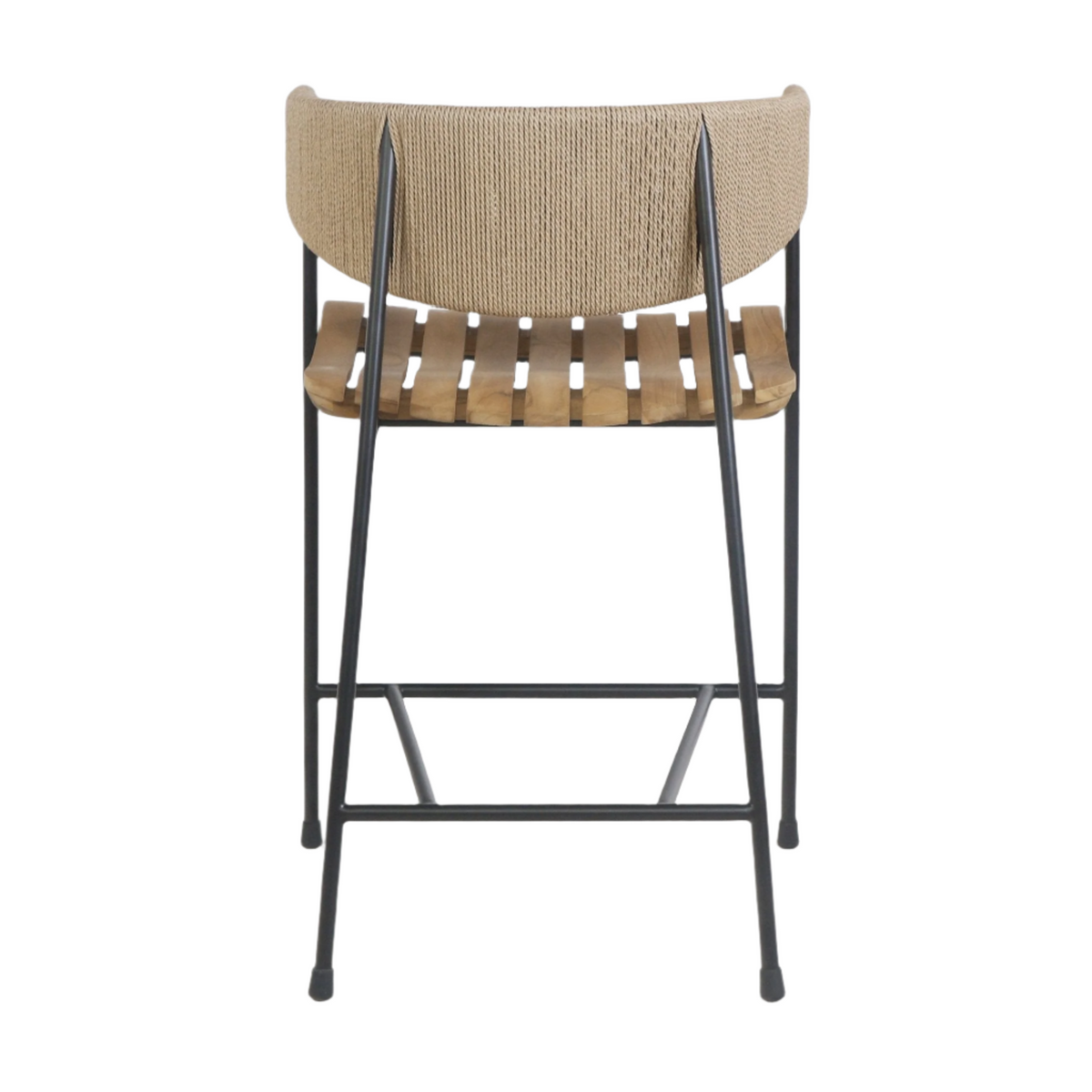 Clara Stool with Teak Seat and Rush Weaving Backrest