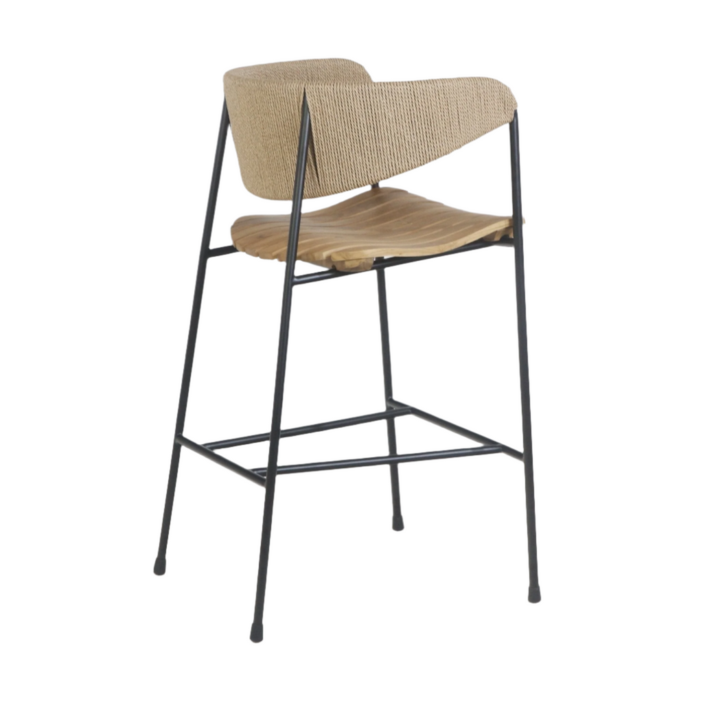 Clara Stool with Teak Seat and Rush Weaving Backrest