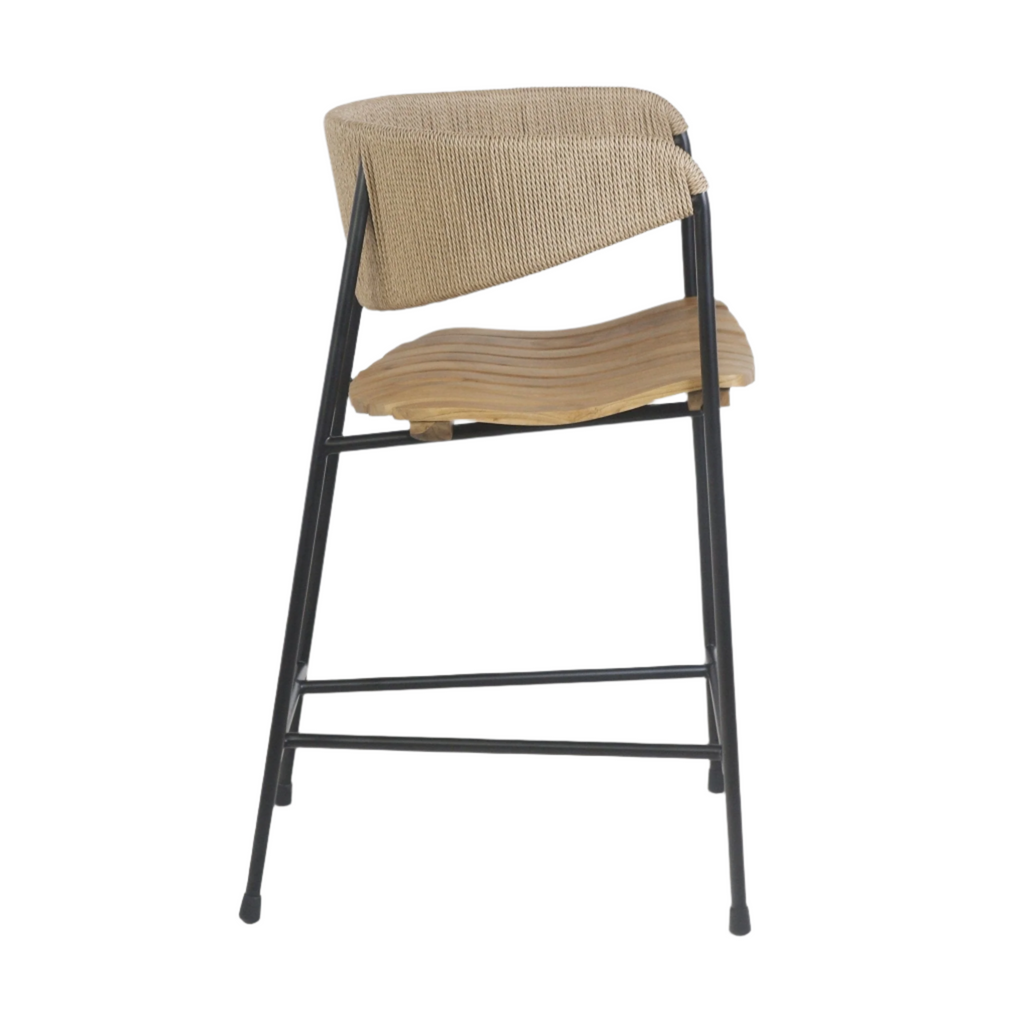 Clara Stool with Teak Seat and Rush Weaving Backrest