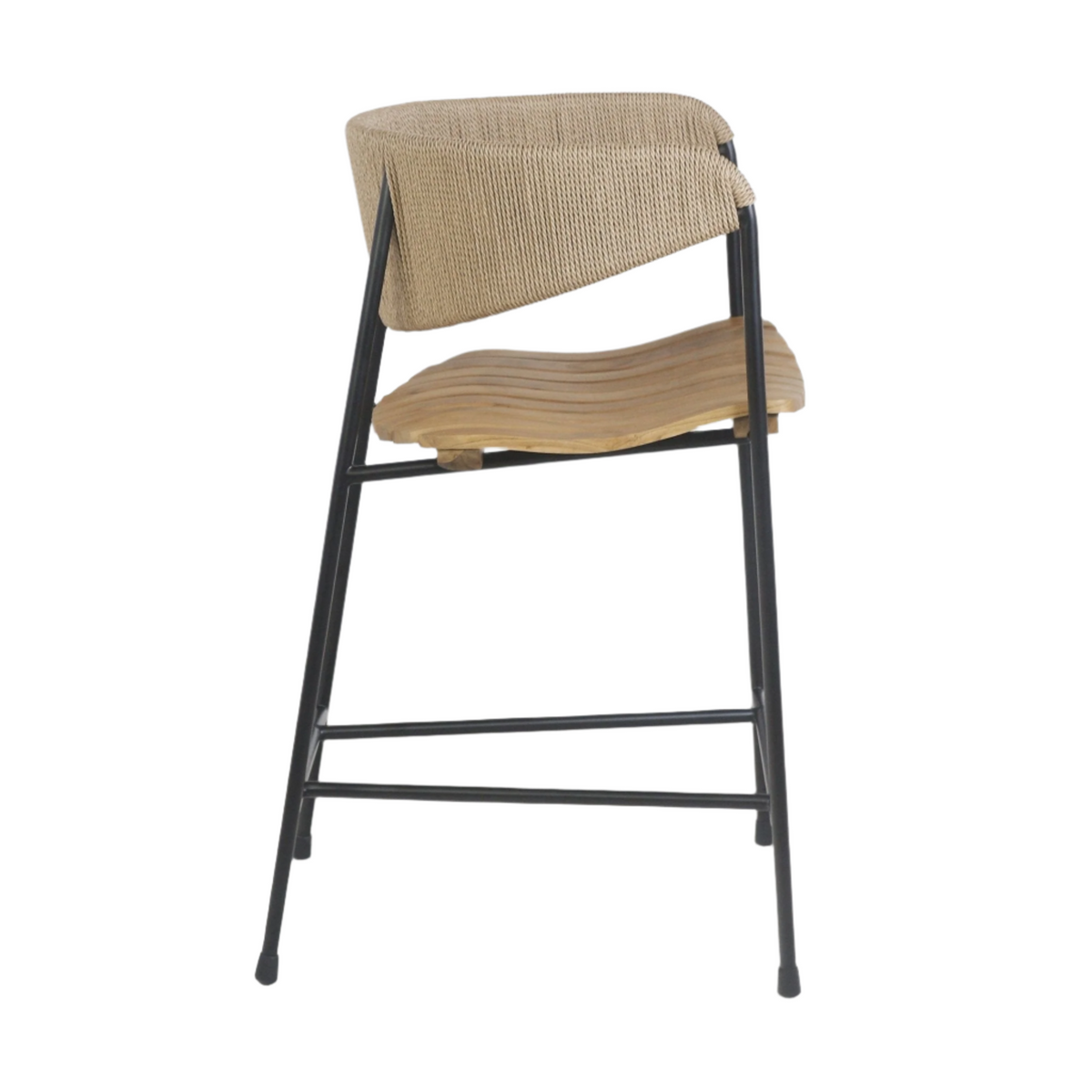 Clara Stool with Teak Seat and Rush Weaving Backrest