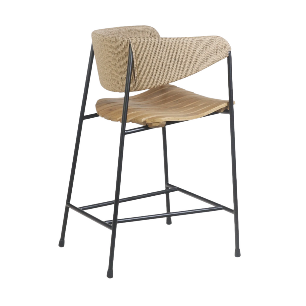 Clara Stool with Teak Seat and Rush Weaving Backrest