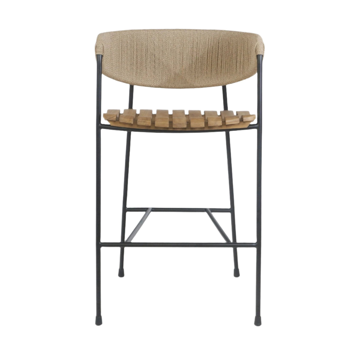 Clara Stool with Teak Seat and Rush Weaving Backrest