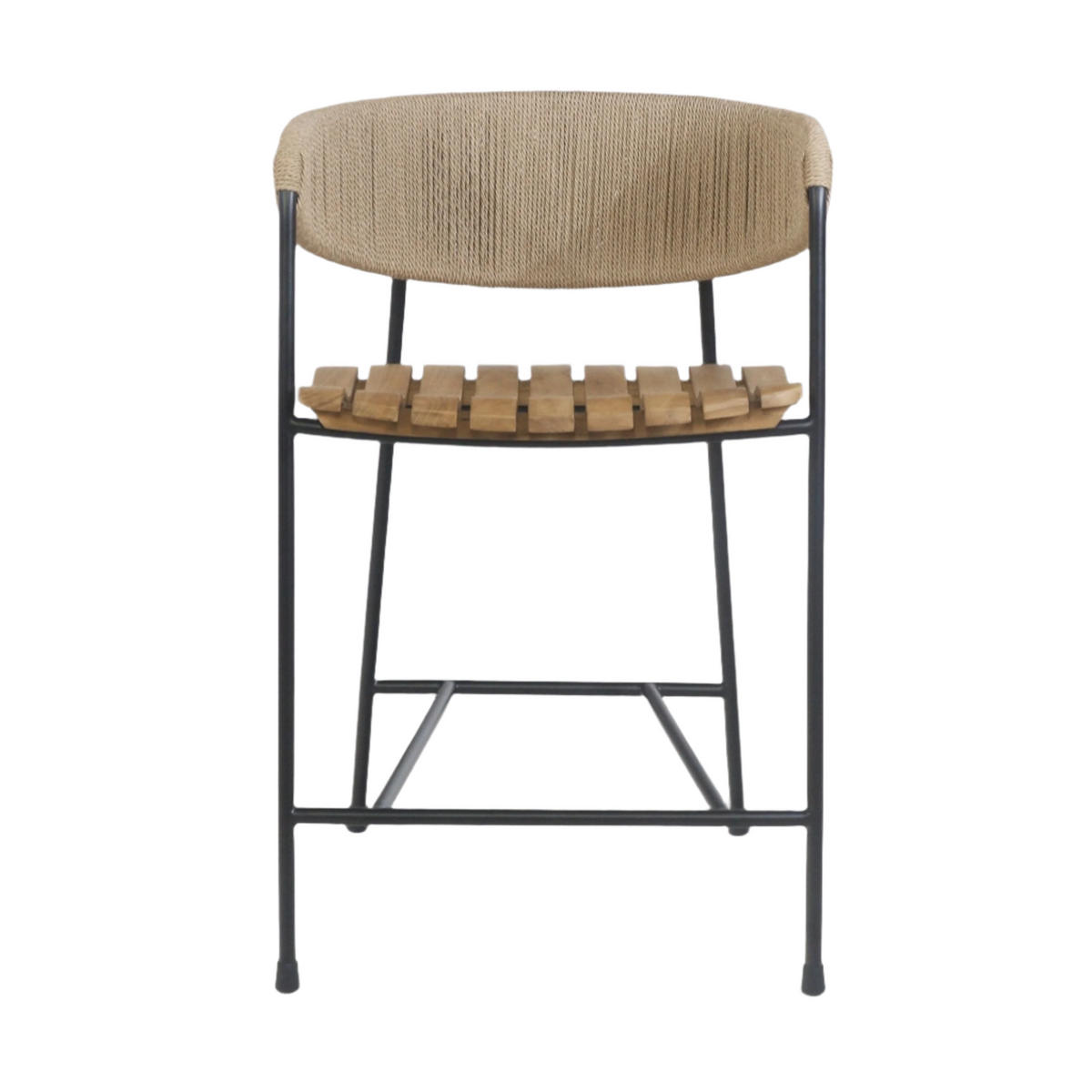 Clara Stool with Teak Seat and Rush Weaving Backrest