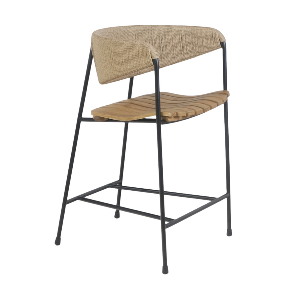 Clara Stool with Teak Seat and Rush Weaving Backrest