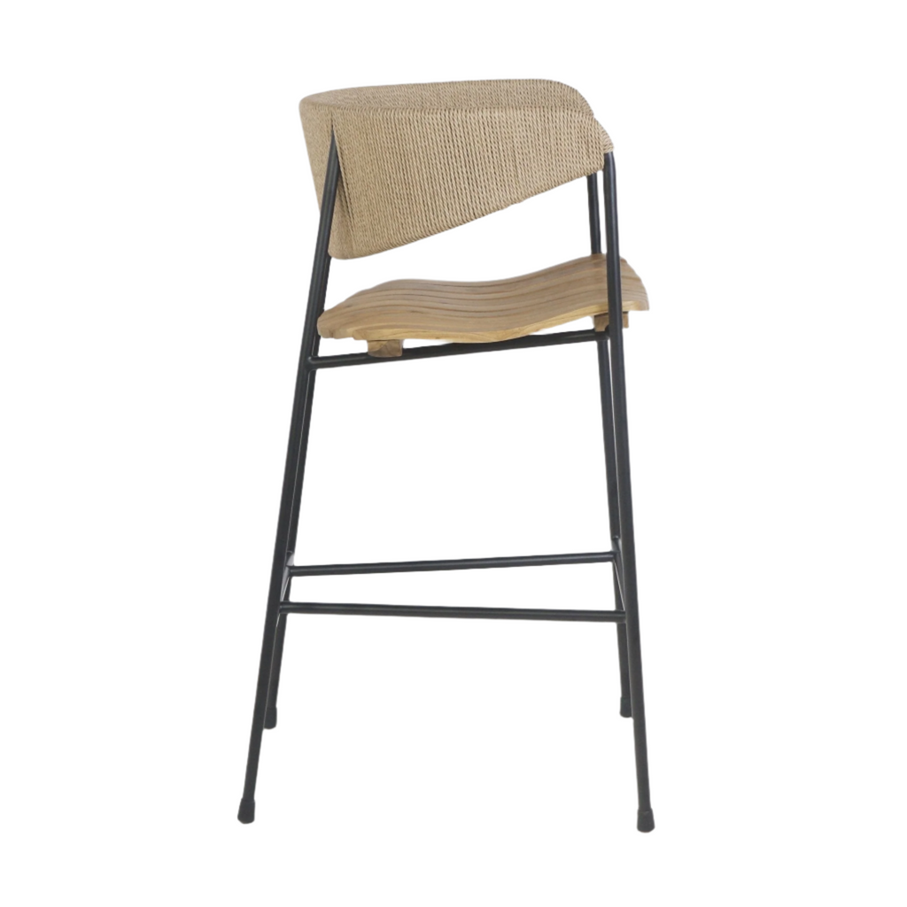 Clara Stool with Teak Seat and Rush Weaving Backrest